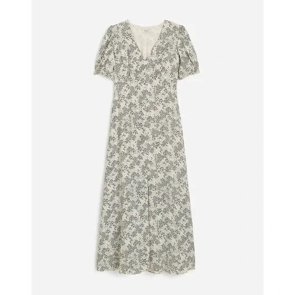 NWT‎ Madewell Puff-Sleeve V-Neck Midi Maxi Dress Harper Floral Ivory Sz 10